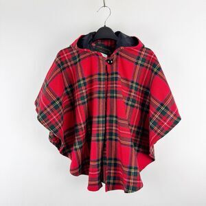 O’Neil of Dublin Childs Cape Girls Small Red Tartan Plaid Wool Hooded Ireland